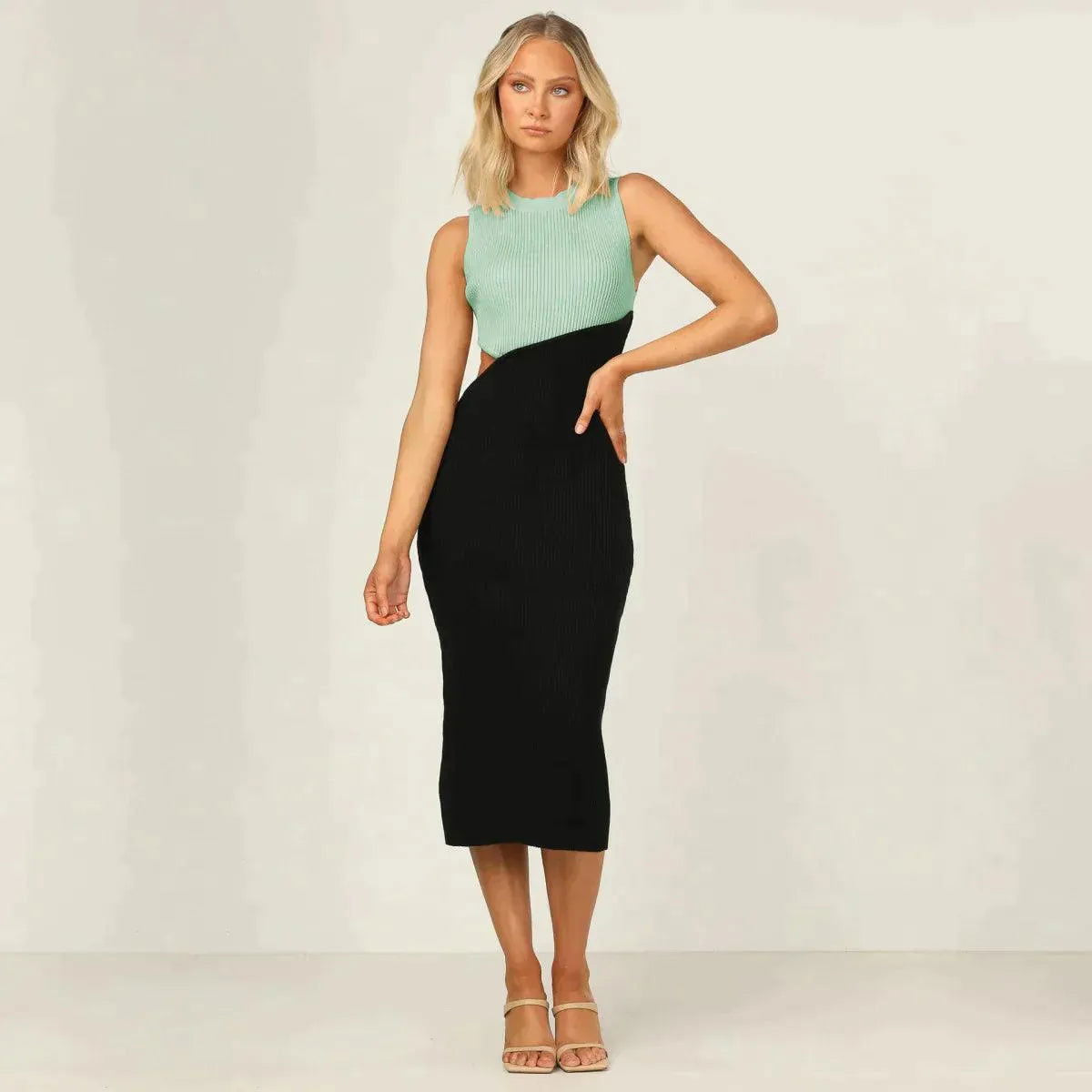 Colorblock Cut Out Ribbed Tube Dress Jewelry Bubble