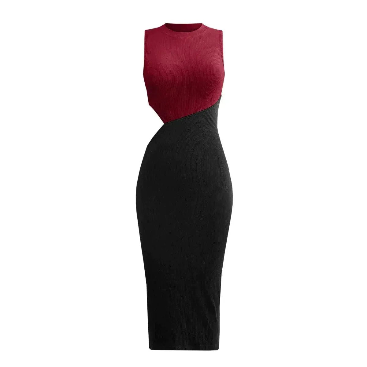 Colorblock Cut Out Ribbed Tube Dress