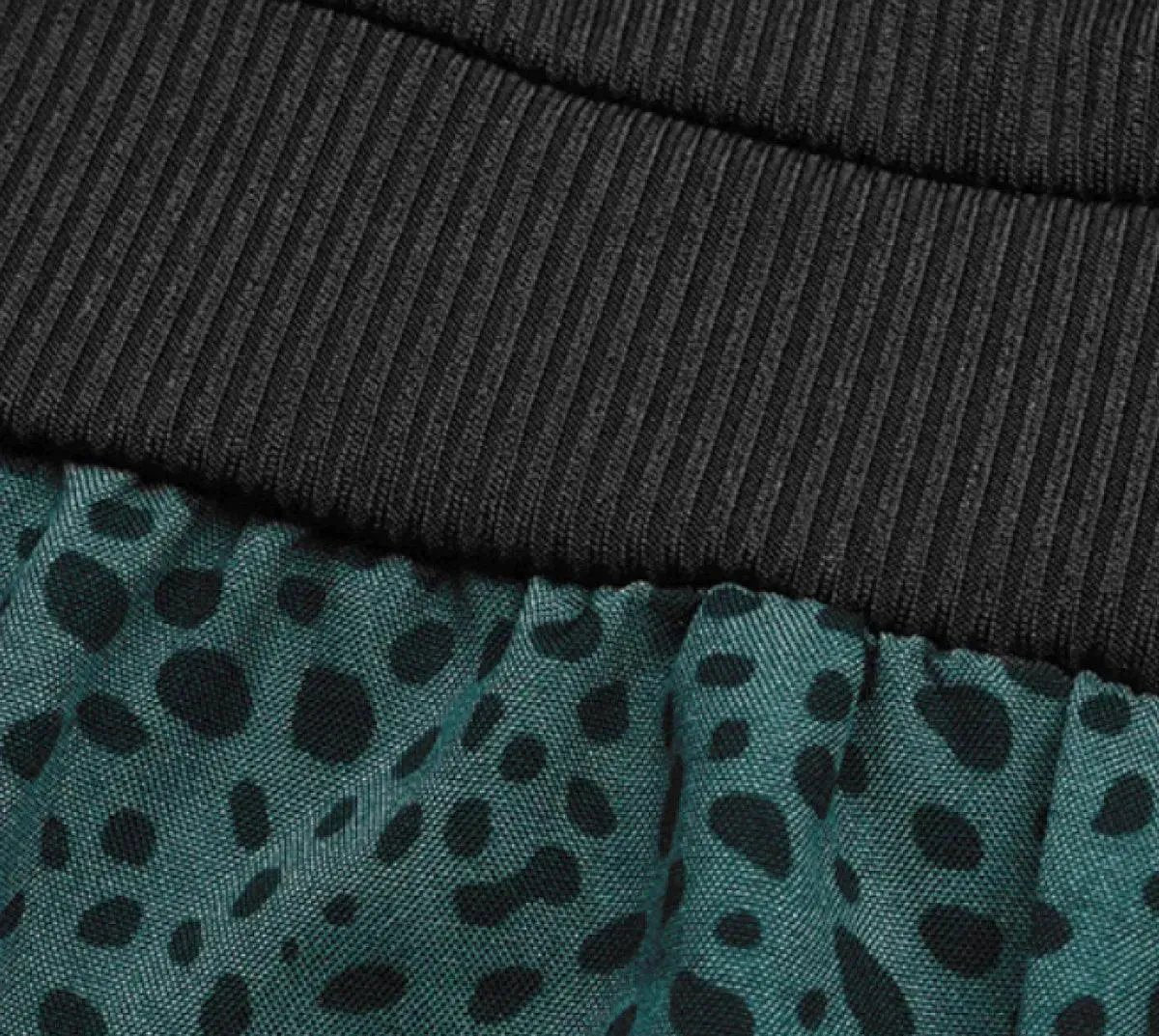 Colorblock Polka Dot Buttoned A-line Midi Dress
