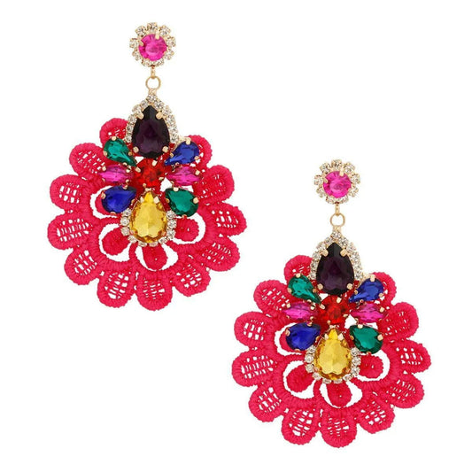 Colorful Faux Gems and Textile Drop Earrings Pinktown