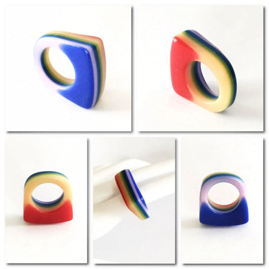 Colorful Laminated Lucite Statement Ring Jewelry Bubble