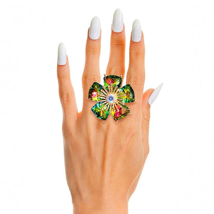 Complete Your Look with a Pink-Green Flower Cocktail Ring Jewelry Bubble