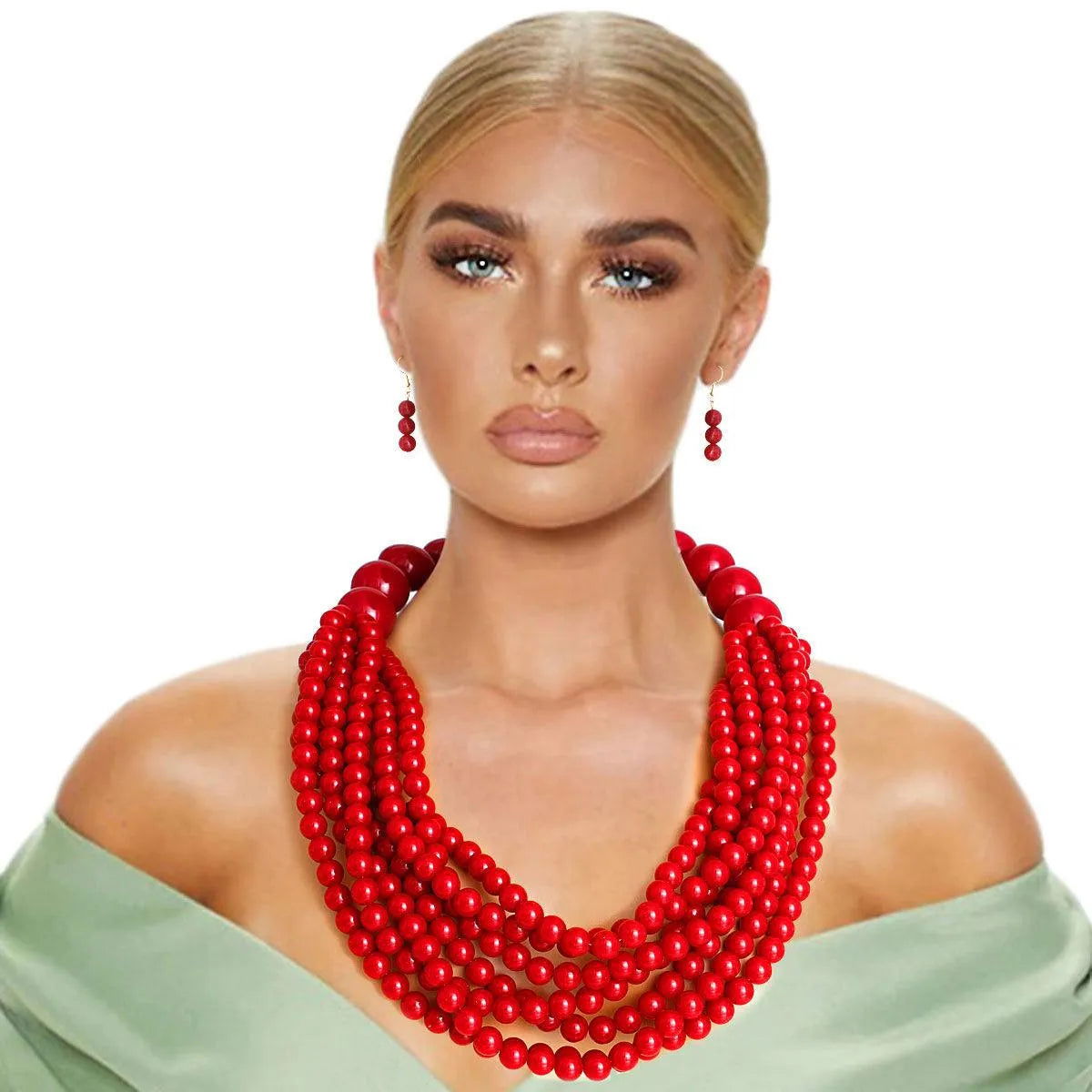 Complete Your Outfit with this Burgundy-Red Necklace & Earrings Set Jewelry Bubble