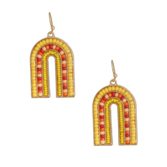 Complete your look with our beautiful Yellow Seed Beaded Arch Earrings Jewelry Bubble