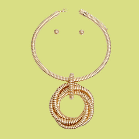 Contemporary Twisted Loop Gold Necklace Set - Fashion-Forward Statement Jewelry for Every Occasion Jewelry Bubble