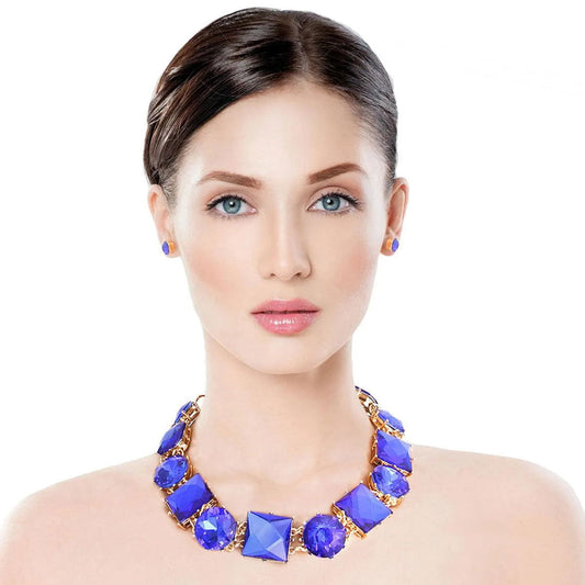 Cool Blue Acrylic-crystal Collar Necklace & Earrings Set - Buy Now! Pinktown