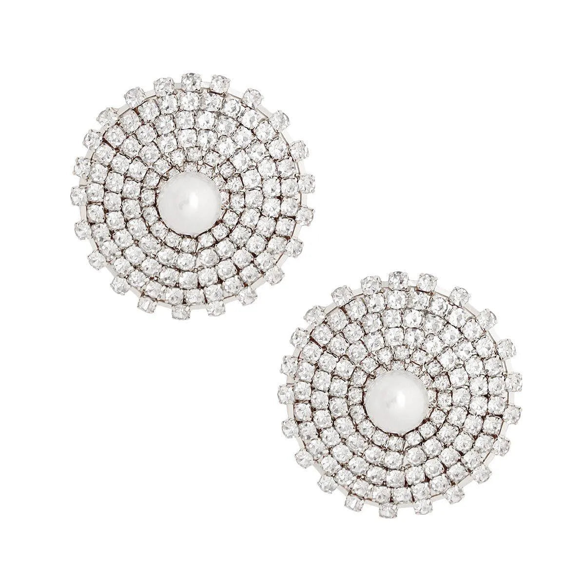 Costume Jewelry: Silver White Pearl and Rhinestone Stud Earrings Jewelry Bubble