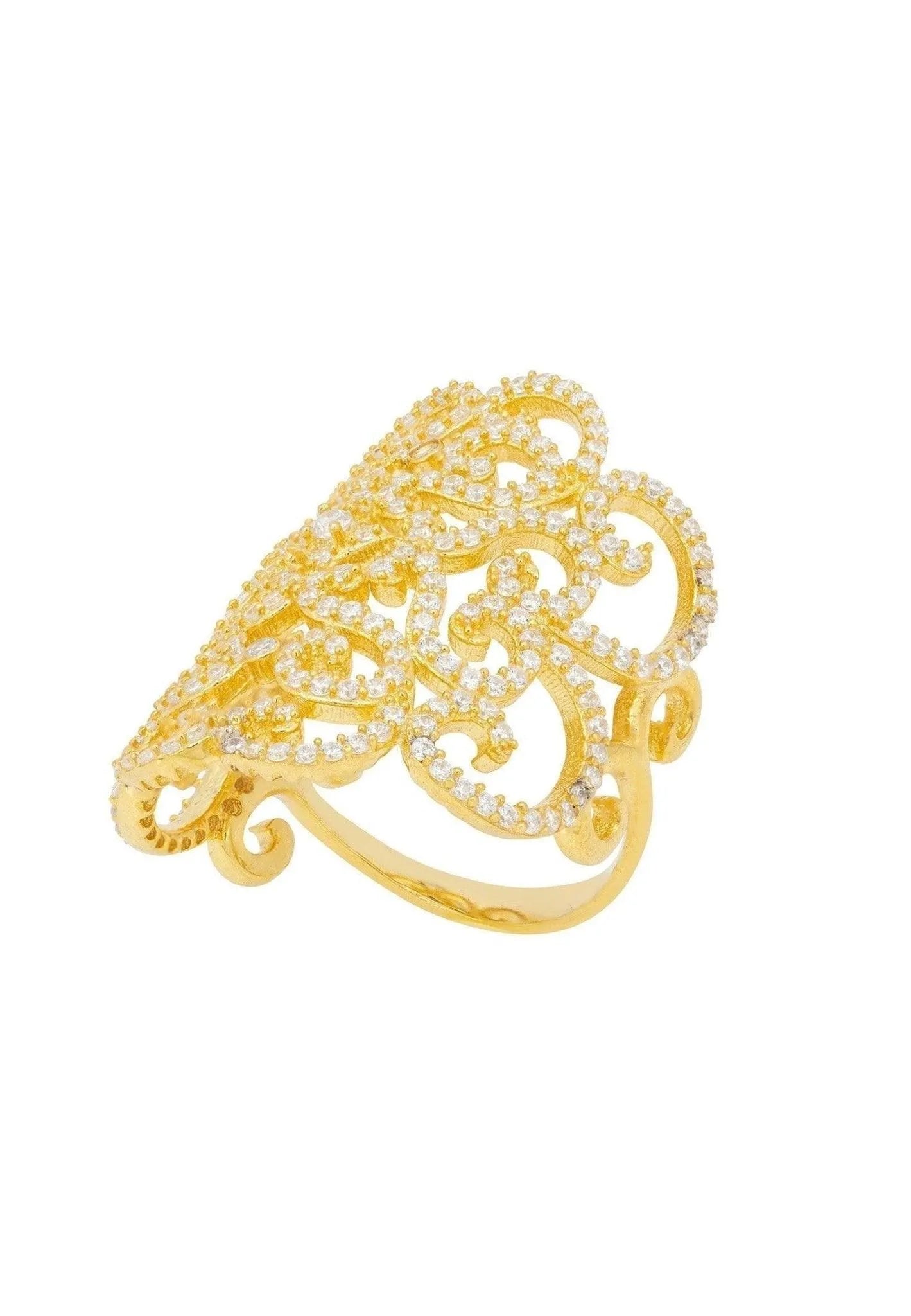 Countess Cocktail Ring Gold Plated White CZ Jewelry Bubble