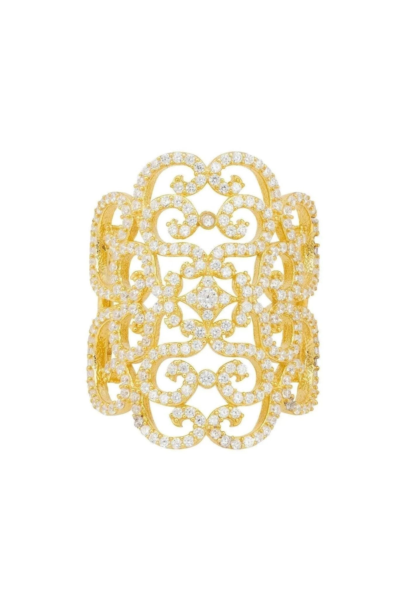 Countess Cocktail Ring Gold Plated White CZ Jewelry Bubble