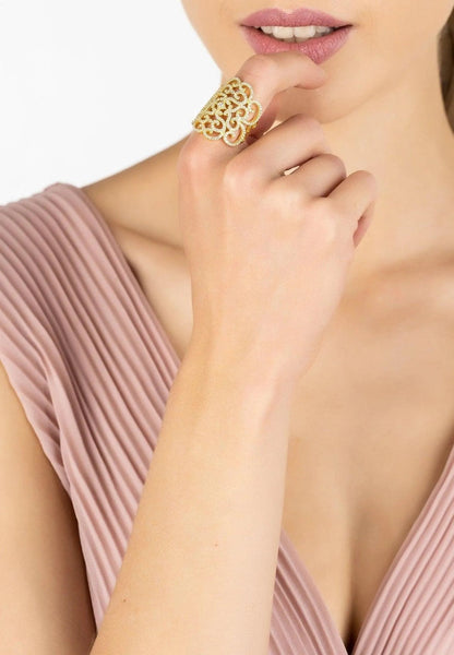 Countess Cocktail Ring Gold Plated White CZ Jewelry Bubble