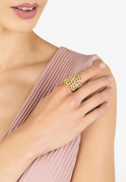 Countess Cocktail Ring Gold Plated White CZ Jewelry Bubble