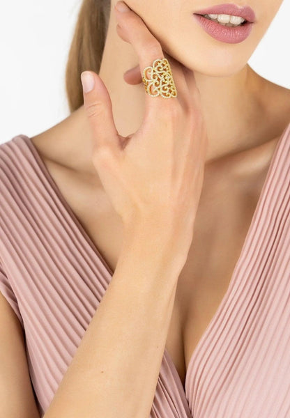 Countess Cocktail Ring Gold Plated White CZ Jewelry Bubble