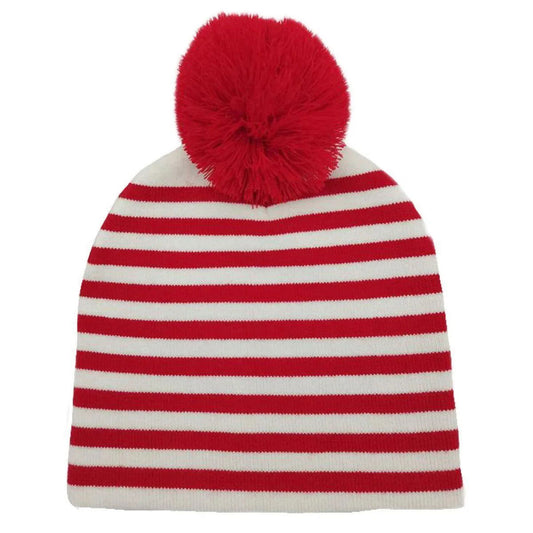 Cozy up in Style: Women's Candy Stripe Pom Beanie – Perfect for Chilly Days! Jewelry Bubble