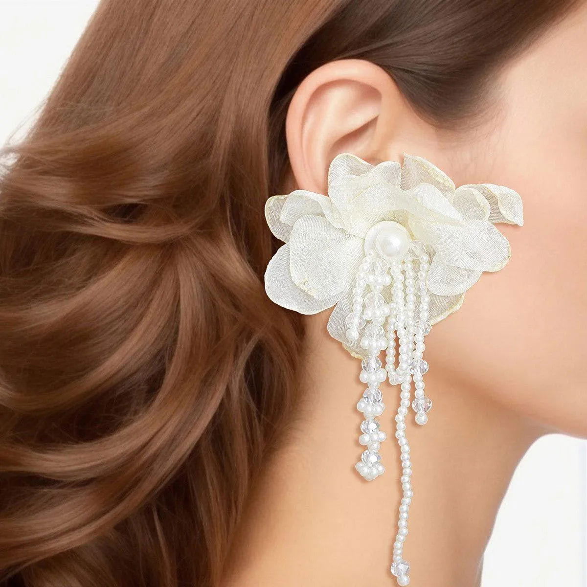 Cream Flower Bead Drop Earrings: Your New Style Statement Jewelry Bubble