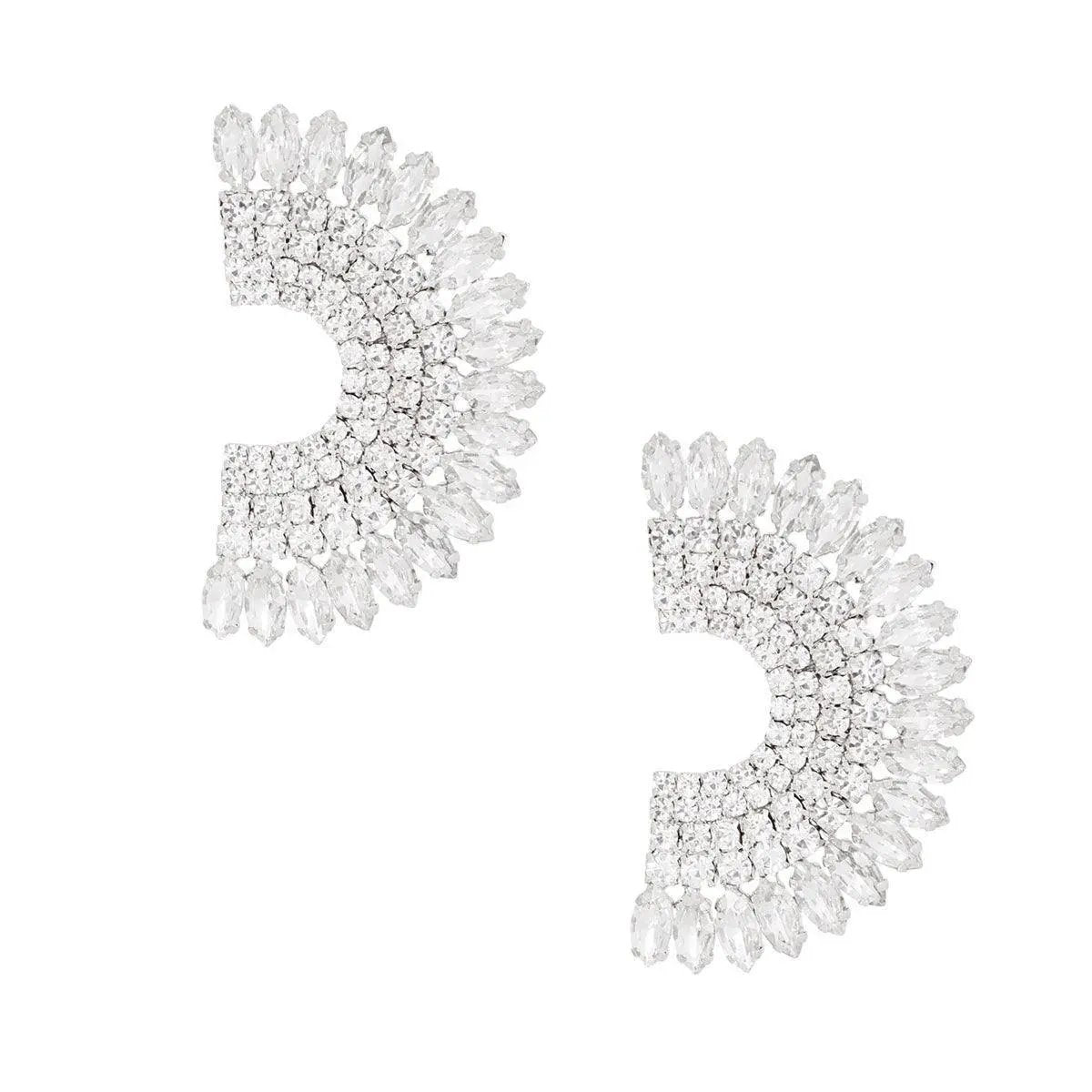 Crescent Sparkle Clear/Silver Stud Earrings