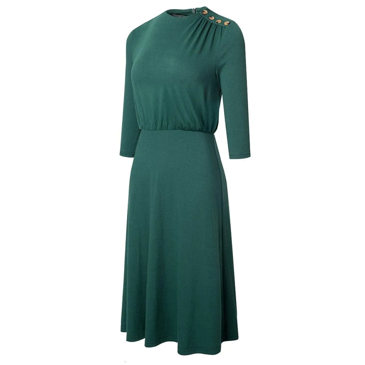Crew Neck 3/4 Sleeve Solid Color Mini Dress With Buttons Jewelry Bubble