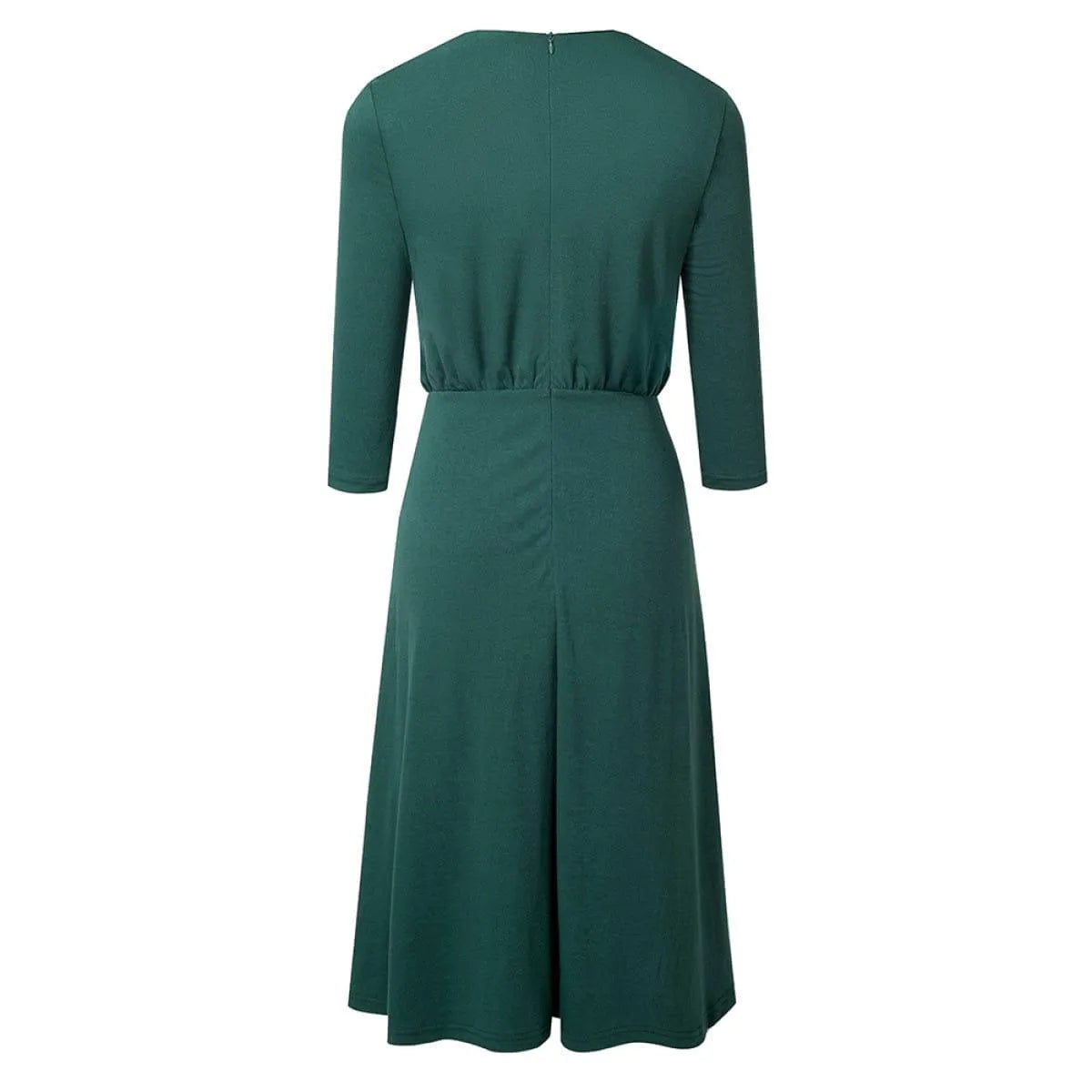 Crew Neck 3/4 Sleeve Solid Color Mini Dress With Buttons Jewelry Bubble