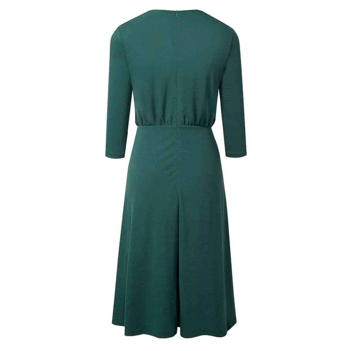 Crew Neck 3/4 Sleeve Solid Color Mini Dress With Buttons