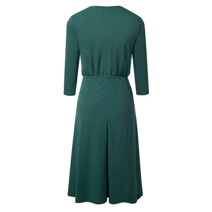 Crew Neck 3/4 Sleeve Solid Color Mini Dress With Buttons Jewelry Bubble