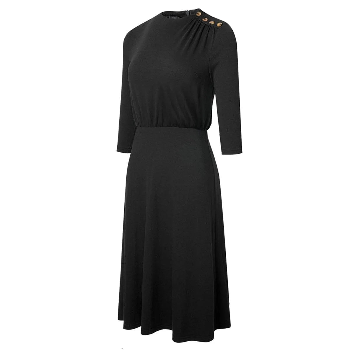 Crew Neck 3/4 Sleeve Solid Color Mini Dress With Buttons Jewelry Bubble