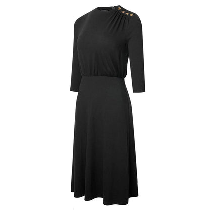 Crew Neck 3/4 Sleeve Solid Color Mini Dress With Buttons Jewelry Bubble