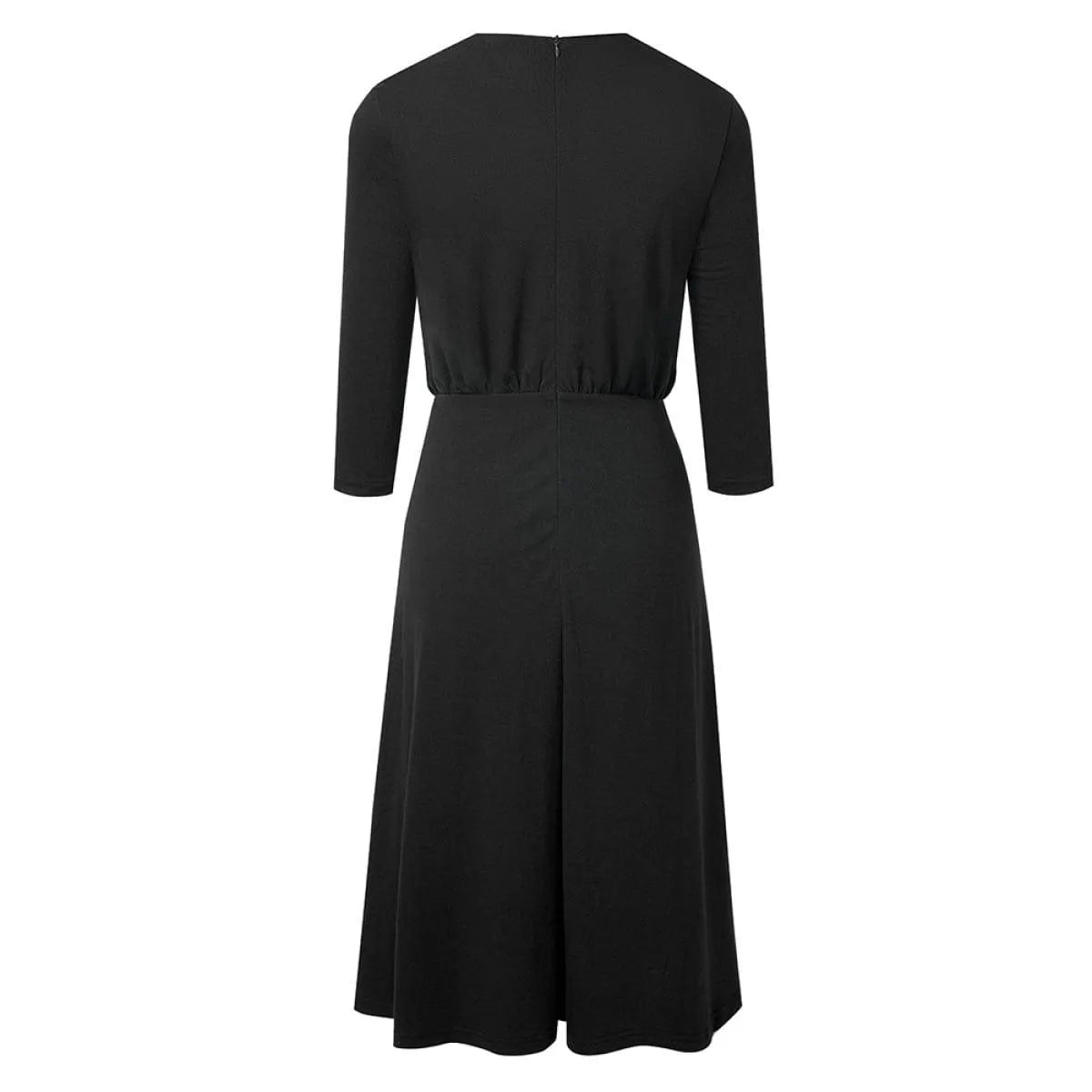 Crew Neck 3/4 Sleeve Solid Color Mini Dress With Buttons Jewelry Bubble