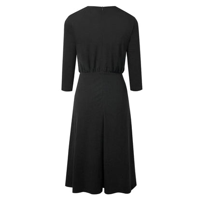 Crew Neck 3/4 Sleeve Solid Color Mini Dress With Buttons Jewelry Bubble