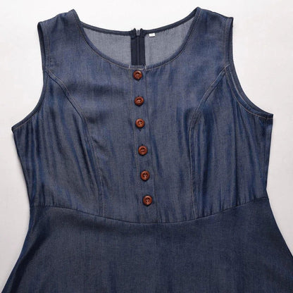 Cropped Denim Jacket and Sleeveless A-Line Dress Set Jewelry Bubble