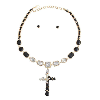 Cross Necklace Gold Plated Black Passion Jewelry Bubble