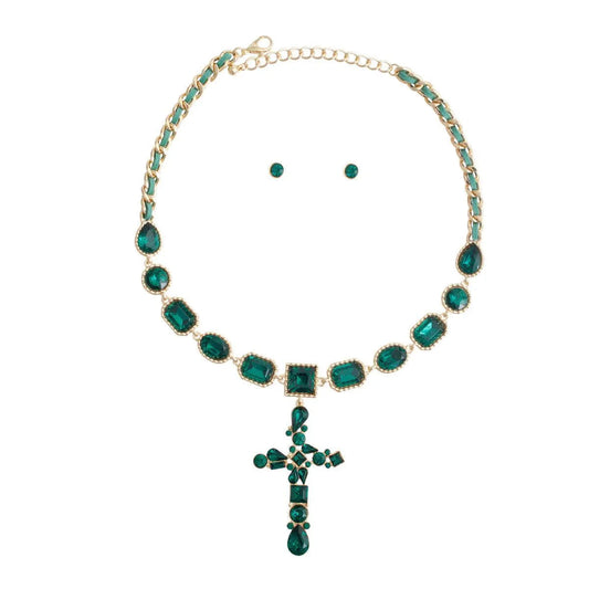 Cross Necklace Gold Plated Green Envy Jewelry Bubble