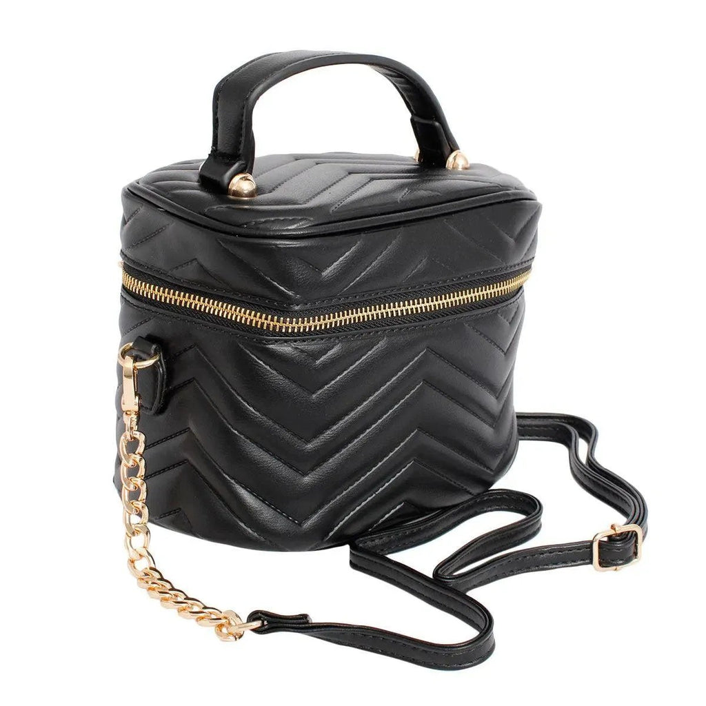 Crossbody Style Silhouette Inspired Black Vanity Case Handbag with Coin Pouch
