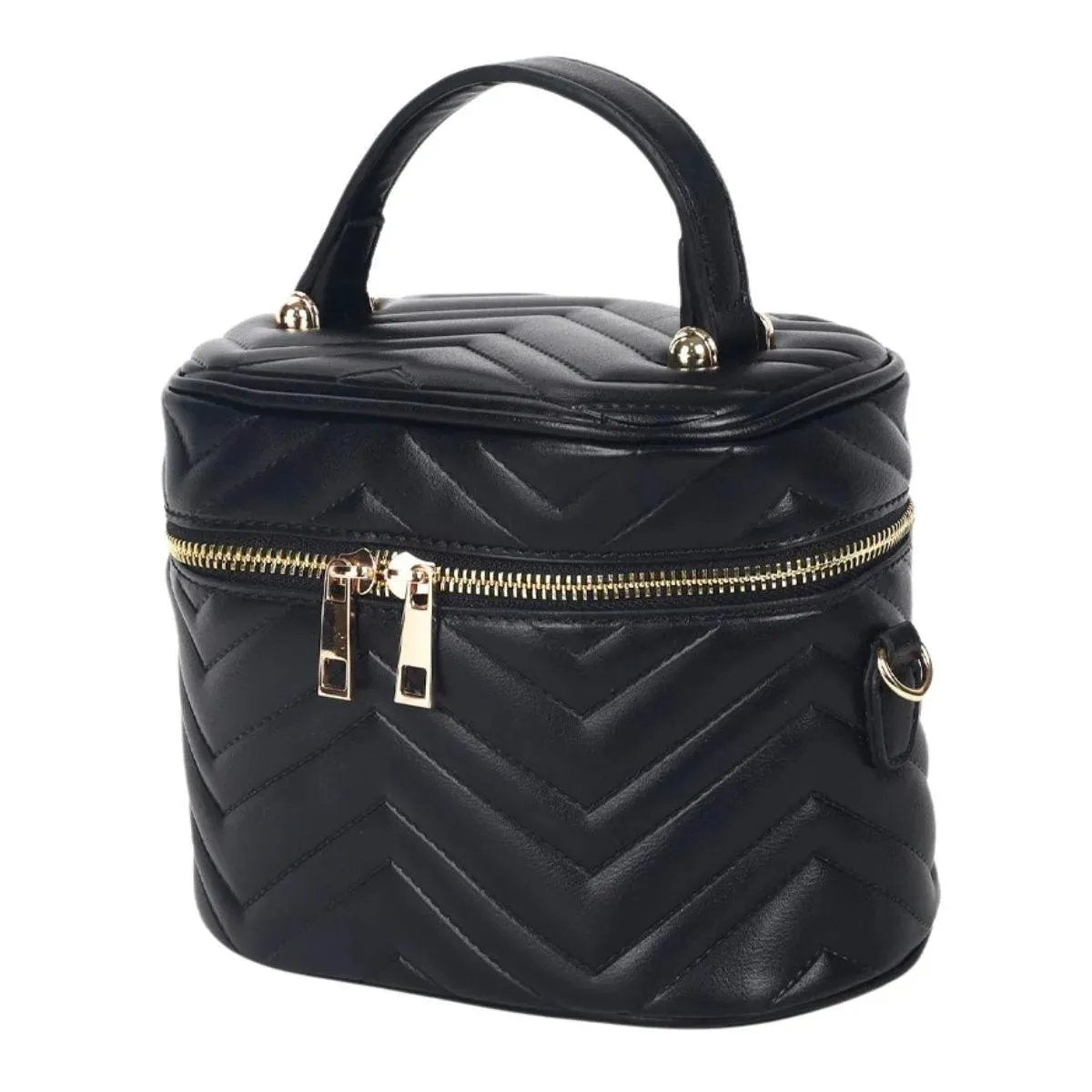 Crossbody Style Silhouette Inspired Black Vanity Case Handbag with Coin Pouch