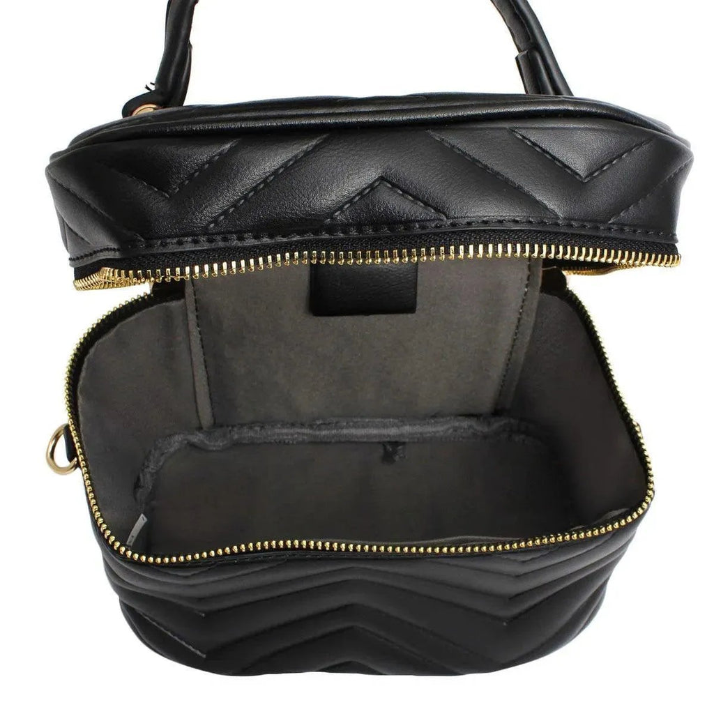 Crossbody Style Silhouette Inspired Black Vanity Case Handbag with Coin Pouch
