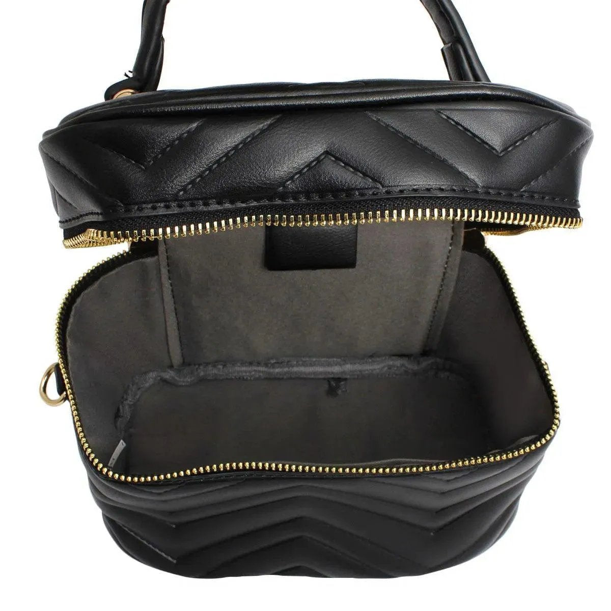 Crossbody Style Silhouette Inspired Black Vanity Case Handbag with Coin Pouch