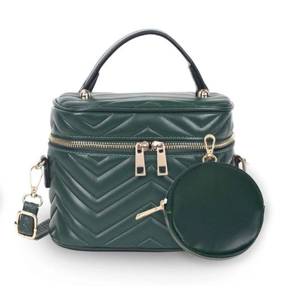 Crossbody Style Silhouette Inspired Green Vanity Case Handbag with Coin Pouch Jewelry Bubble