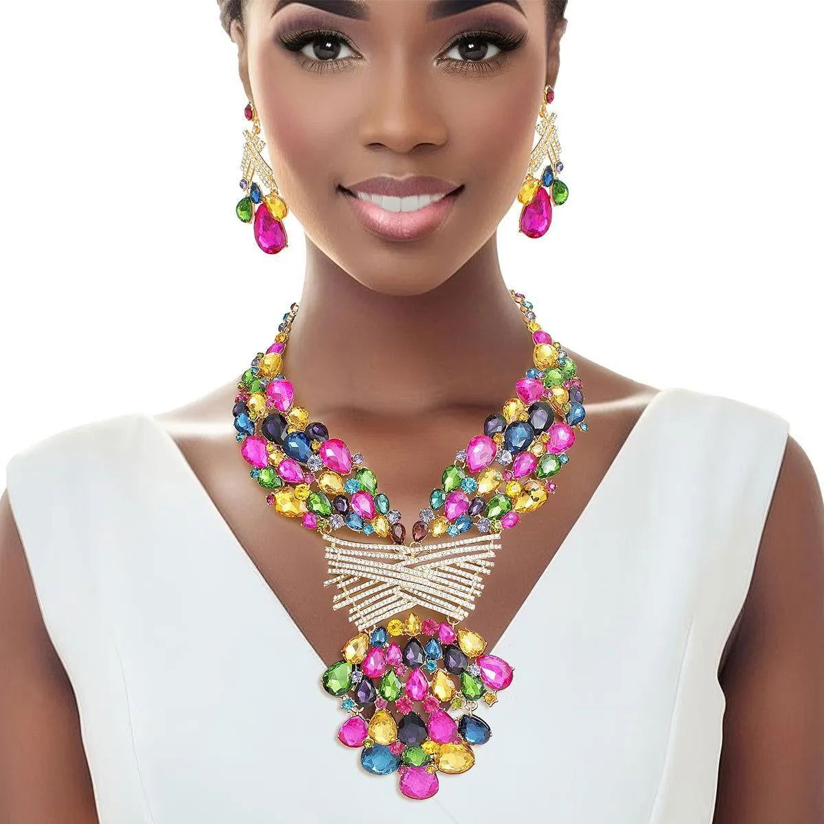 Crystal Waterfall Bib Necklace Set: Dazzling Beauty for Elegant Nights Jewelry Bubble