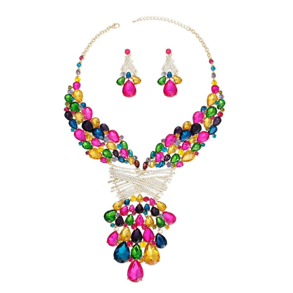 Crystal Waterfall Bib Necklace Set: Dazzling Beauty for Elegant Nights Jewelry Bubble