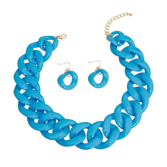 Curb Link Statement Necklace Set in Blue Jewelry Bubble