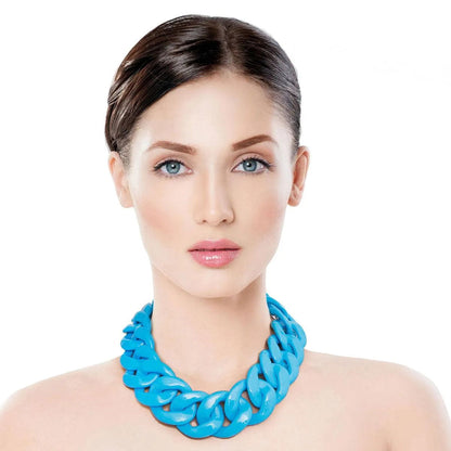 Curb Link Statement Necklace Set in Blue Jewelry Bubble