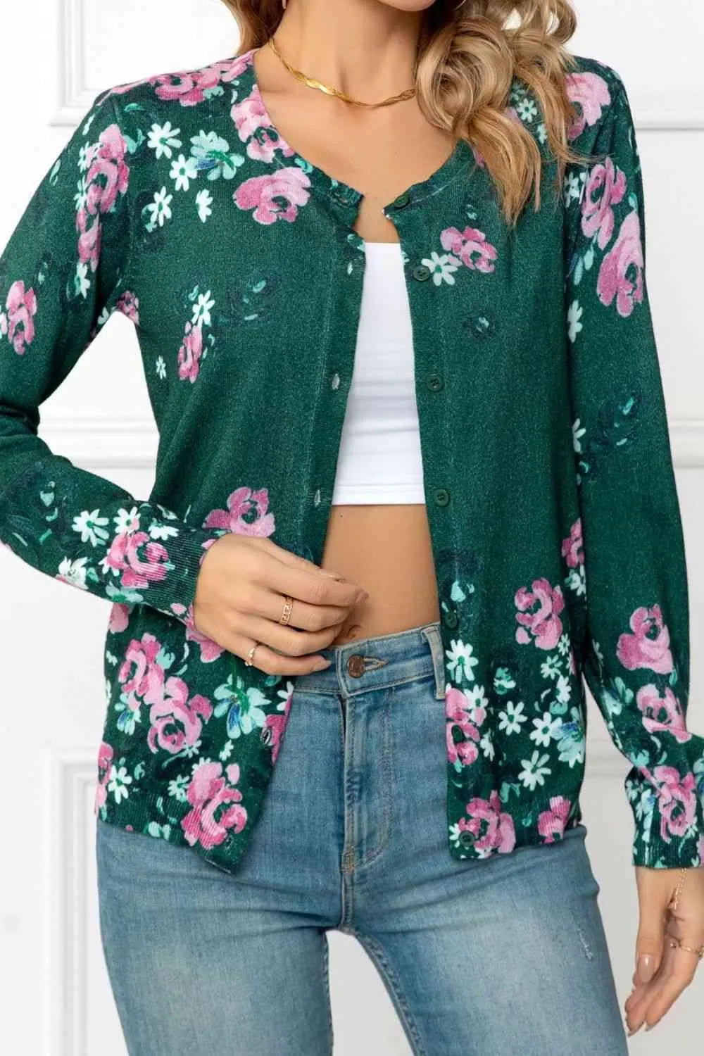 Cute Floral Button Cardigan: Perfect for Spring Looks! Jewelry Bubble