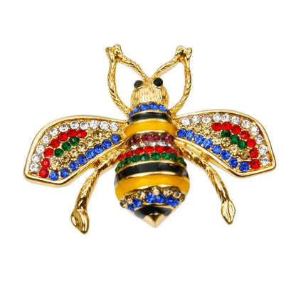 Cute Multicolor Acrylic Crystals Bee Brooch Pin Gold Plated Pinktown