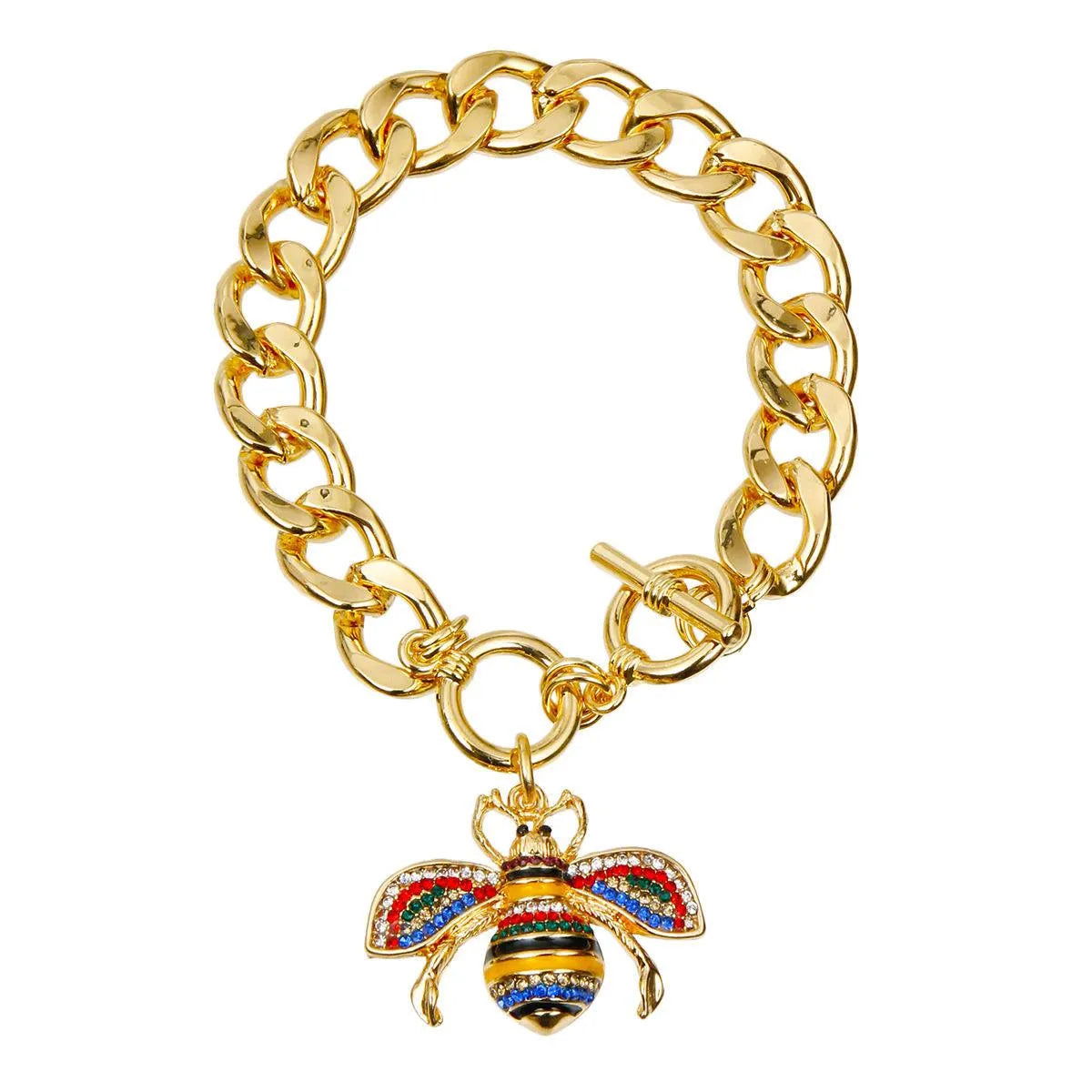 Cute Multicolor Bee Bracelet Gold-tone Link Chain Jewelry Bubble