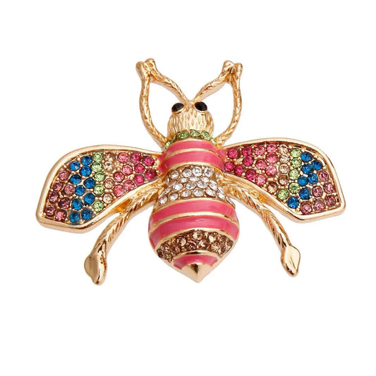 Cute Rainbow Acrylic Crystal Bee Brooch Pin Gold Plated Jewelry Bubble