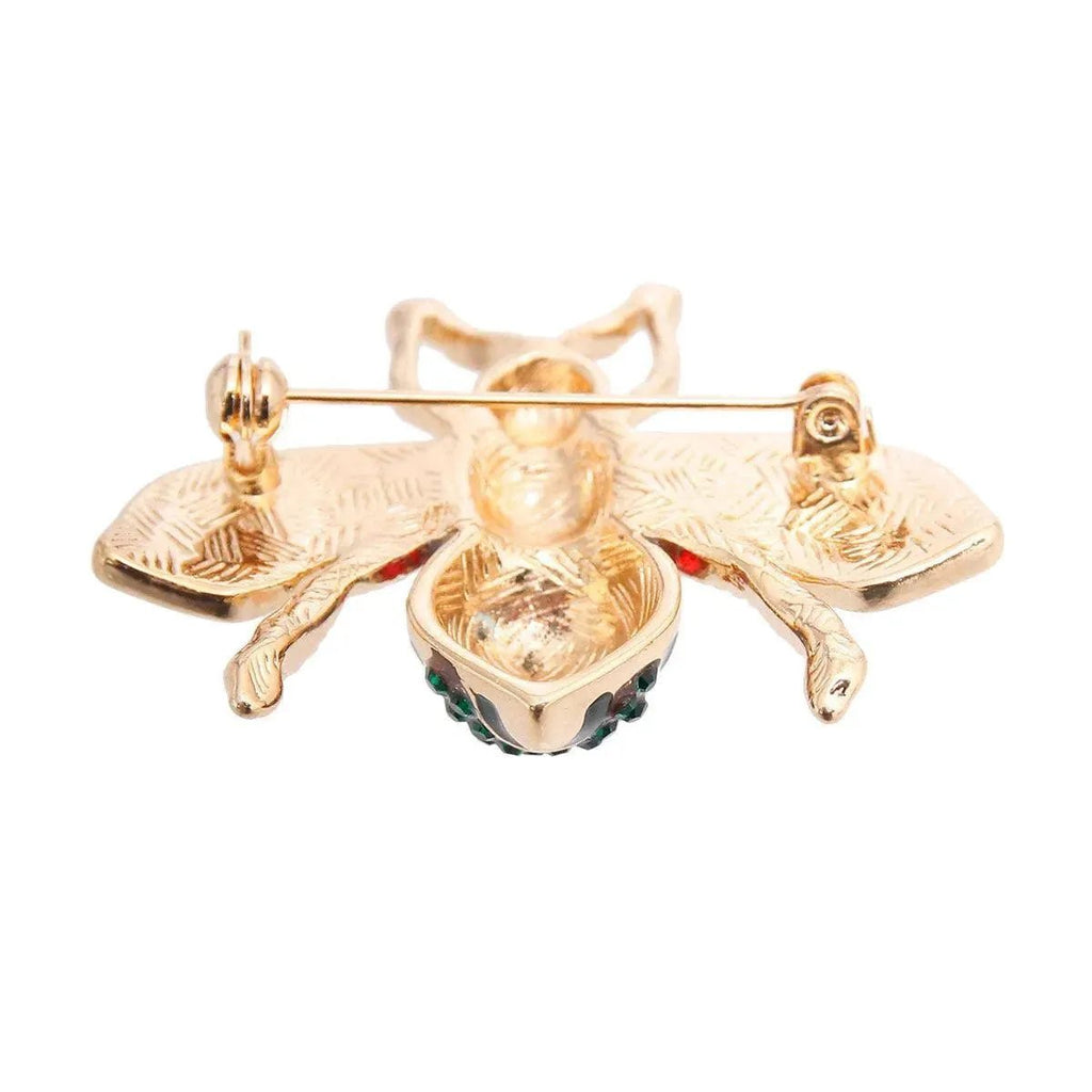 Cute Red/Green Acrylic Crystals Bee Brooch Pin Gold Plated