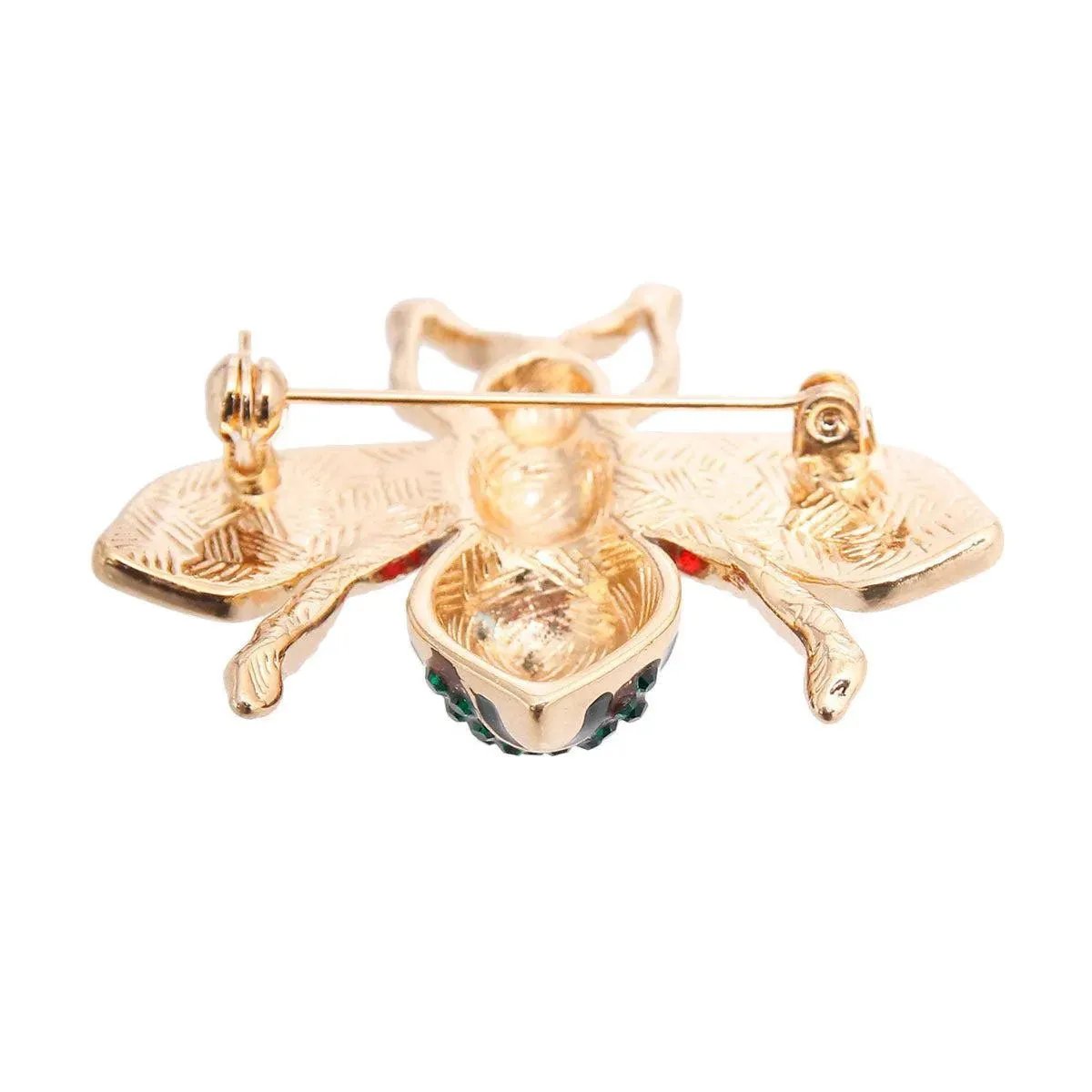 Cute Red/Green Acrylic Crystals Bee Brooch Pin Gold Plated