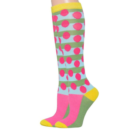 Cute and Comfy Light Blue Knee High Socks with Pink Polka Dots Jewelry Bubble