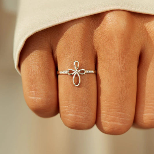 Dainty Silver Infinity Cross Ring for Women Jewelry Bubble