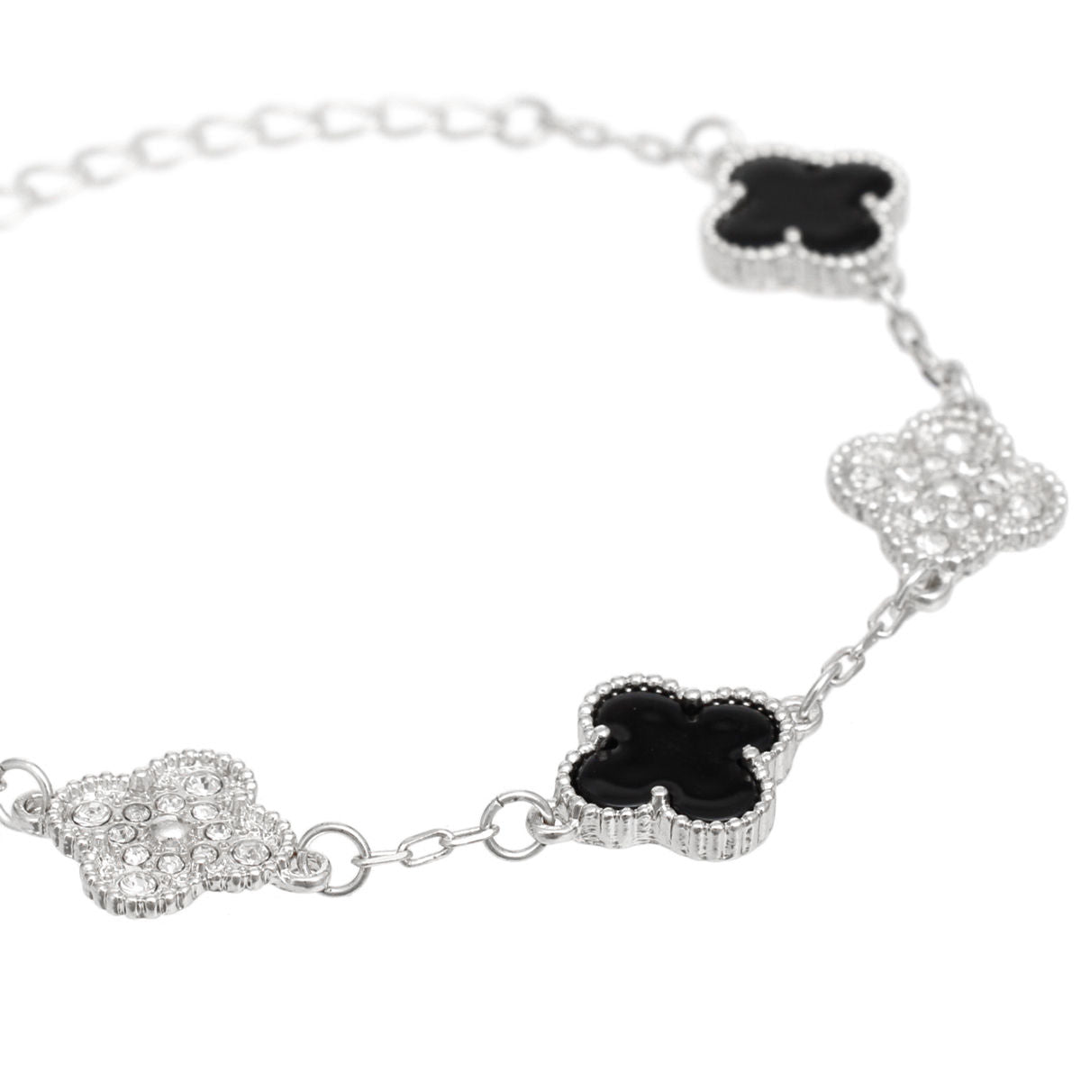 Dainty Silver-Tone Clover Bracelet Jewelry Bubble