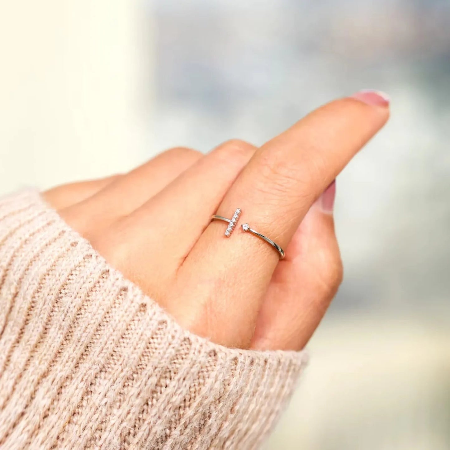 Dainty T shaped Friendship Ring Minimalist Design for Women Jewelry Bubble