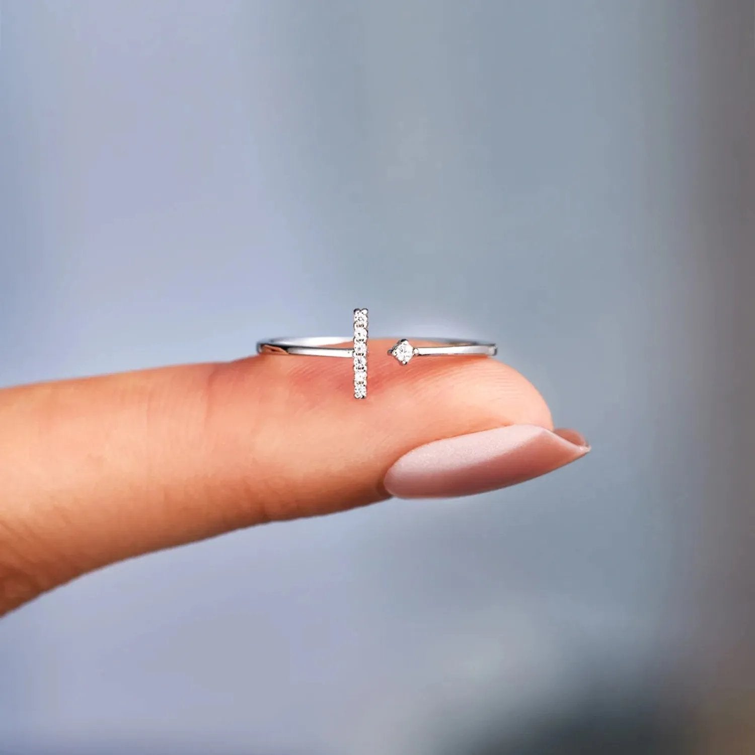 Dainty T shaped Friendship Ring Minimalist Design for Women
